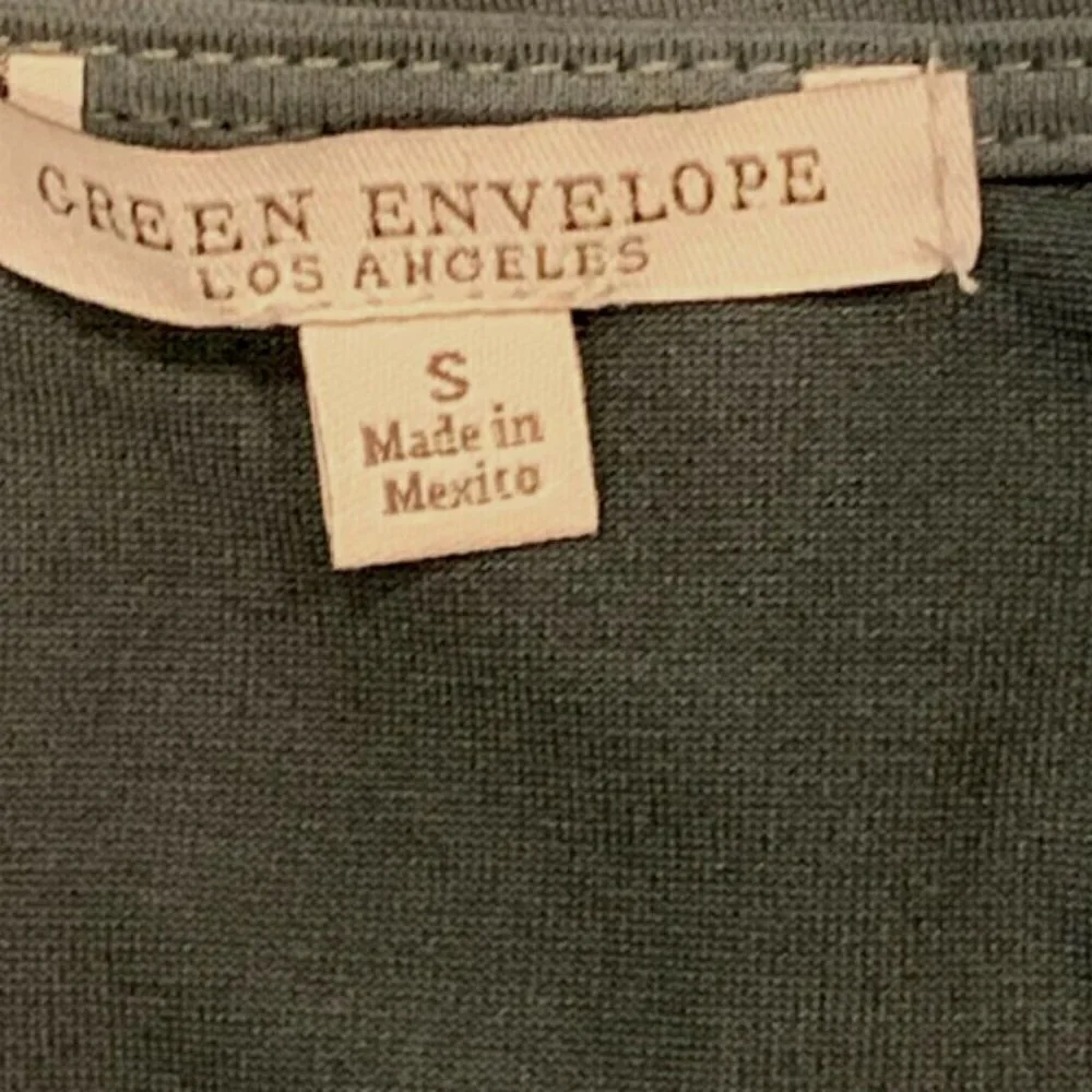 Green Envelope V-Neck Button Up Tie Waist Top Sz S Olive/Khaki #222C - Picture 5 of 5